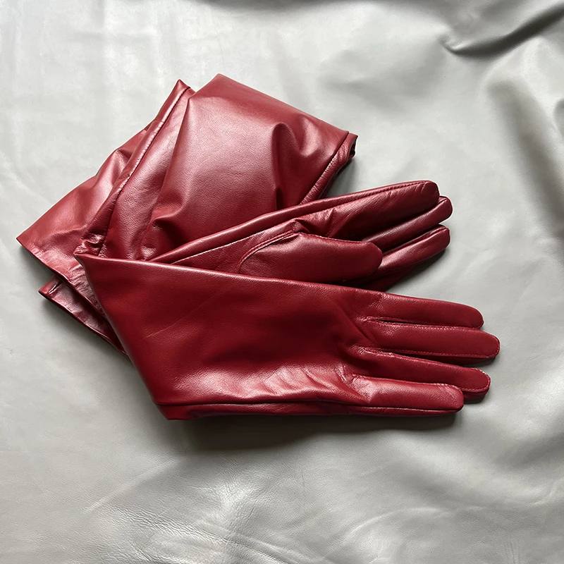 Women's red opera gloves Men's over-the-elbow sheepskin gloves Men's and women's fashion long gloves