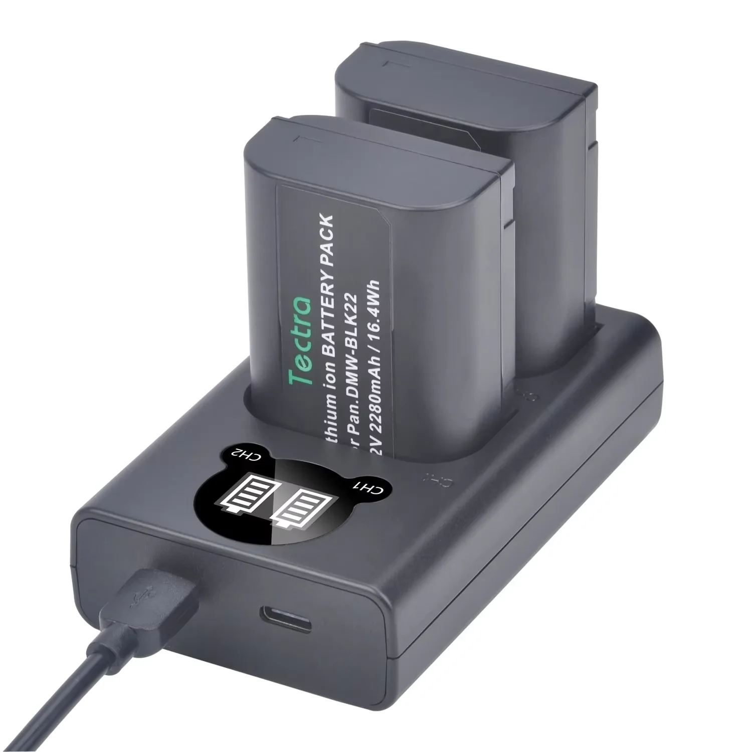 بطارية ليثيوم أيون قابلة لإعادة الشحن 2280 مللي أمبير في الساعة DMW-BLK22/شاحن مزدوج لباناسونيك لوميكس DC-S5II، DC-S5IIX، DC-S5KK، GH5 II، GH6، S5M2، S5M2X