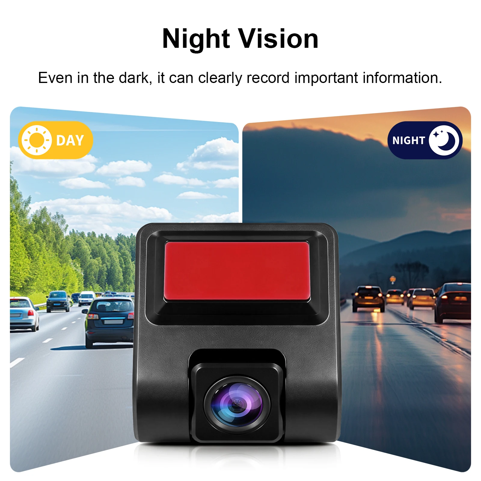 EzoneTronics USB Front Dash Camera Universal Car DVR for Android System with ADAS Plug in the SD Card