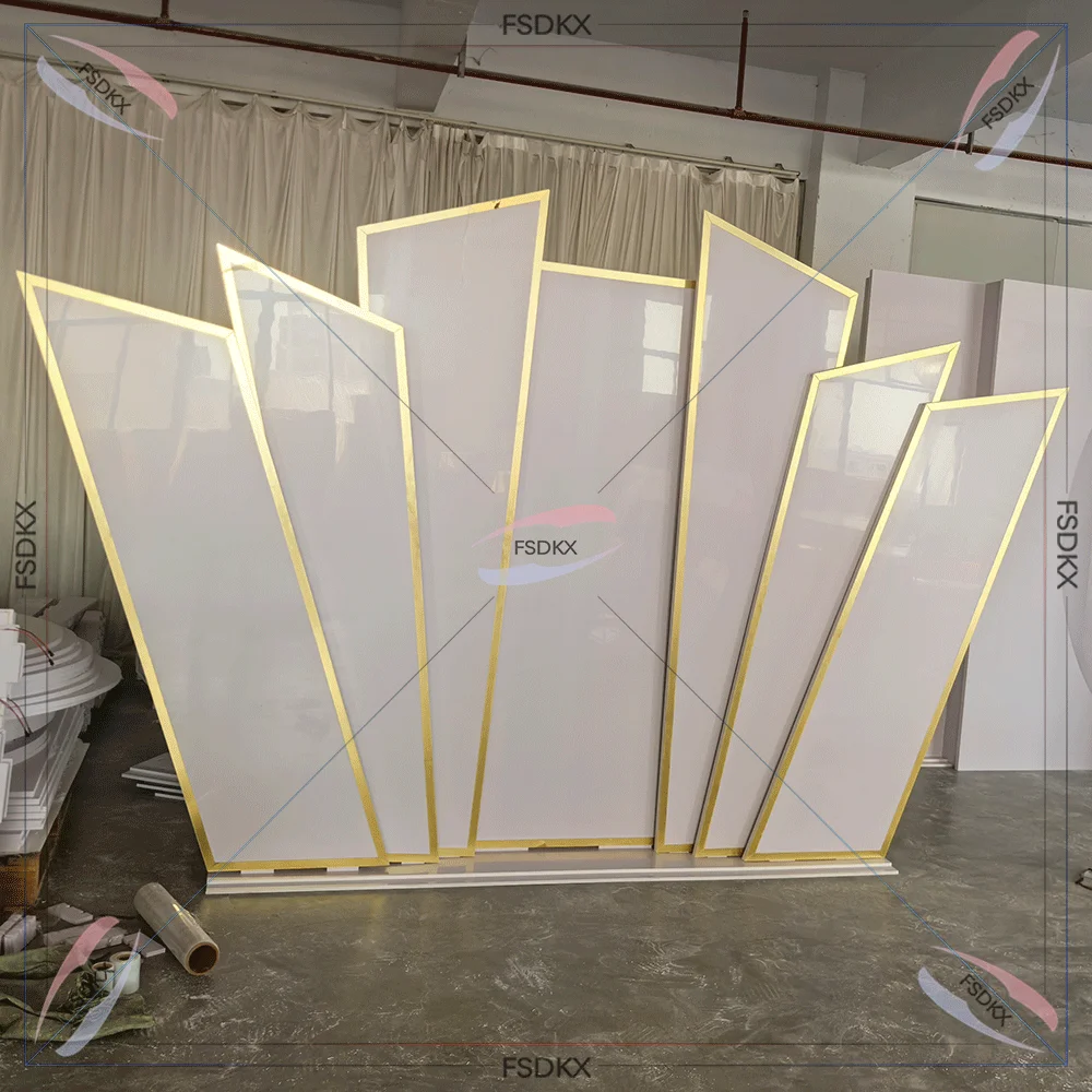 Modern glosy white party backdrops props portable light wood curved board for wedding events party