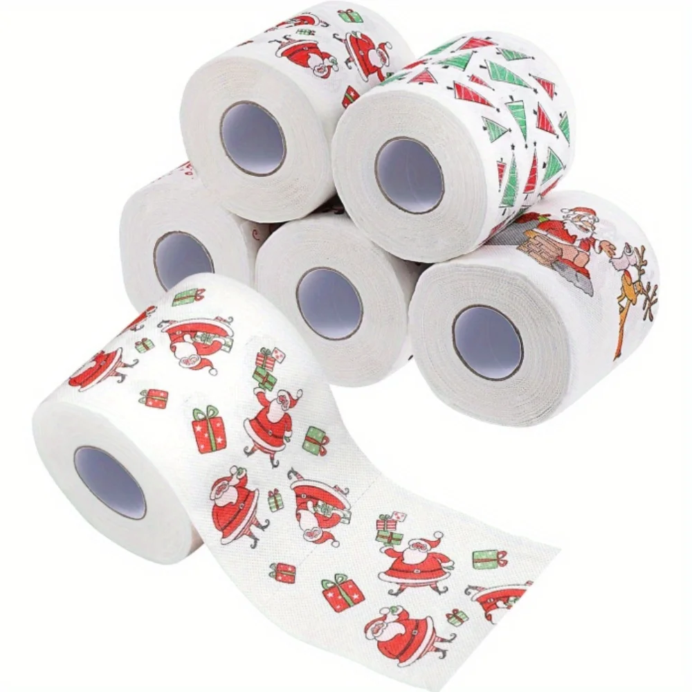 5 Rolls  Festive Christmas Toilet Paper - Santa & Holiday Design, Disposable Napkins for Bathroom, Ideal for Christmas Dinner