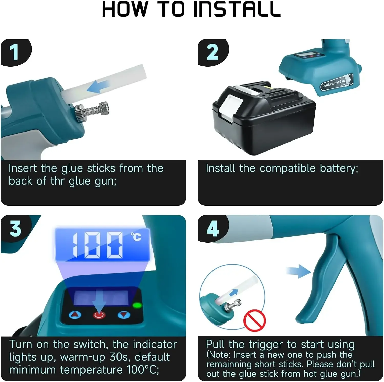 Cordless Hot Glue Gun Kit for Makita 18V Battery 100W LED Digital with 10pcs Hot Glue Sticks for Home Repair, Arts & Crafts