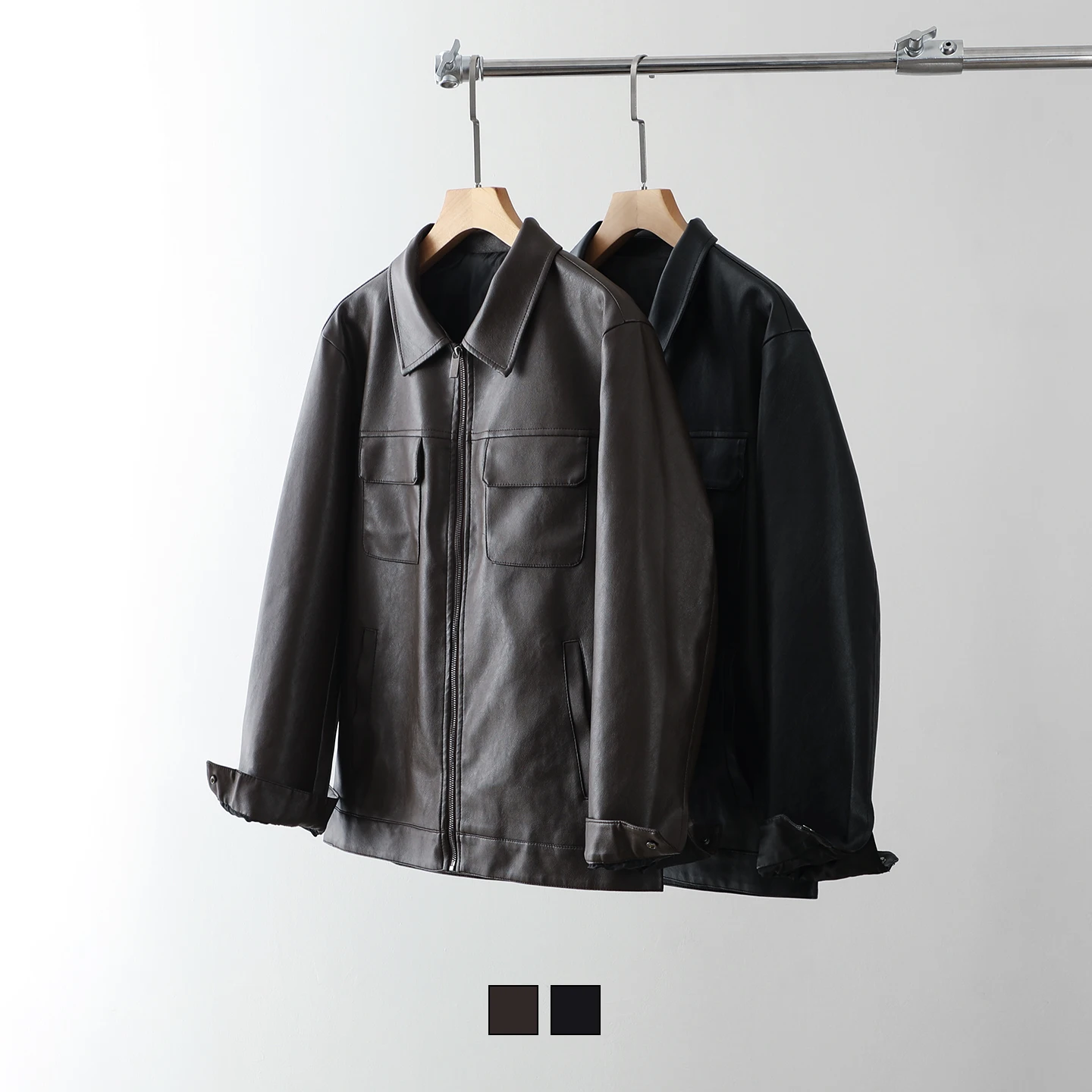 

Formal PU Leather Jaet Casual Commute Men's Busin Sle Long Sve Zipper Closure Classic Collar Workwear Coat