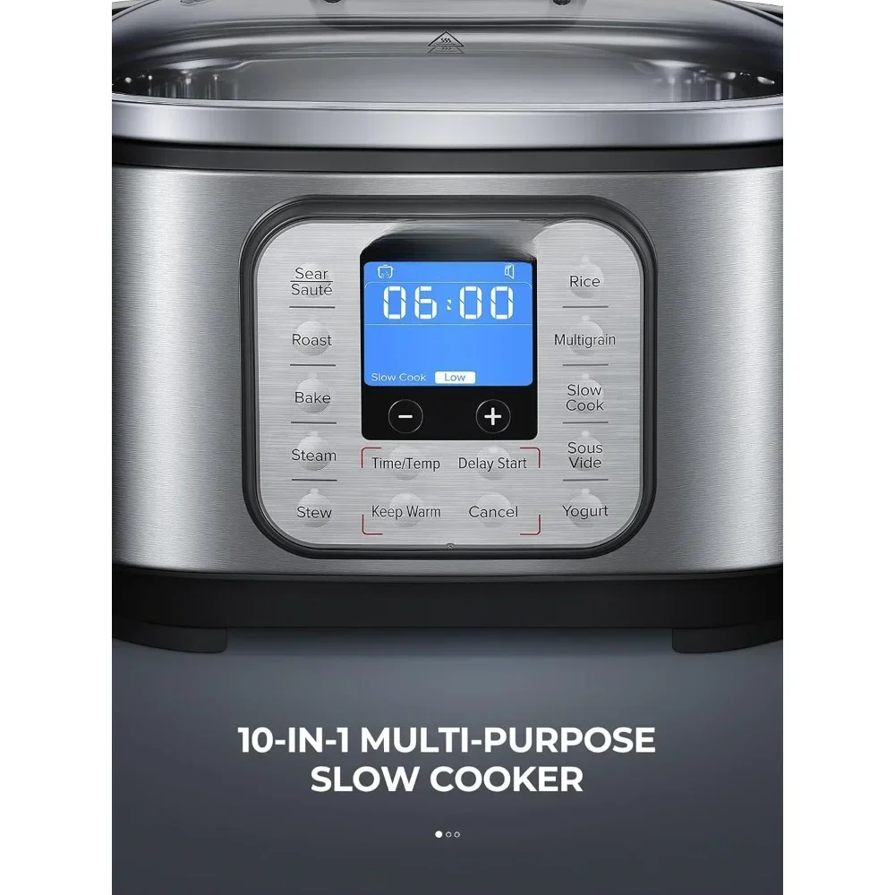 Slow Cooker 6QT with Timer, Inner Pot & Delay Start, Adjustable Temp & Time with LED Display, Slow Cooker