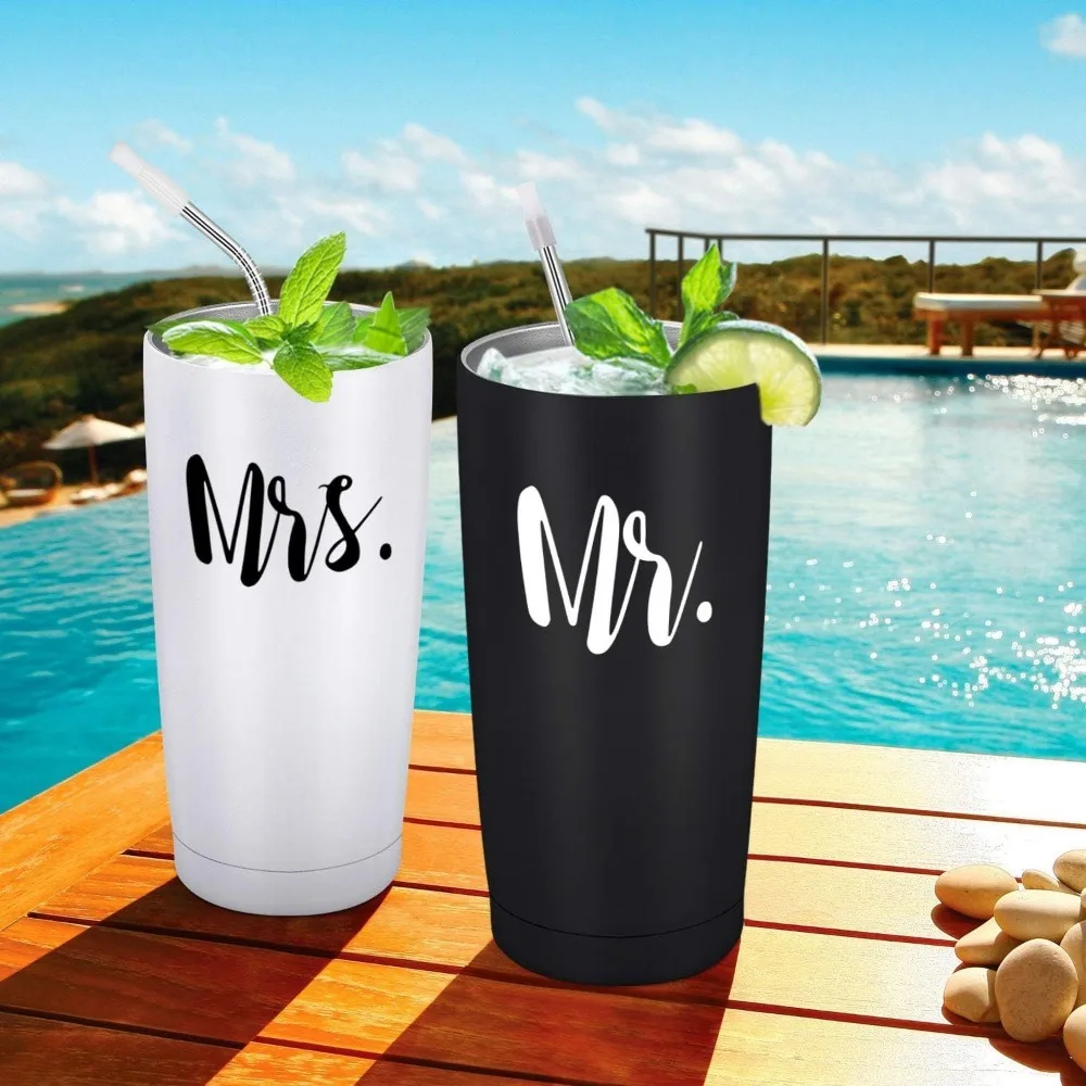 Set of 2 Stainless Steel Travel Tumbler Insulated Travel Tumbler for Wedding Engagement Ideas for Newlyweds Couples Wife Bride