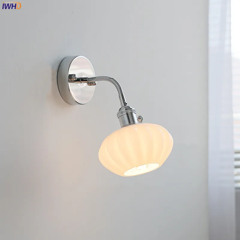 IWHD White Glass Ball LED Wall lamp Sconce Flexible Arm Adjustable Silver Iron Metal Bathroom Mirror Stair Light Lampara Pared