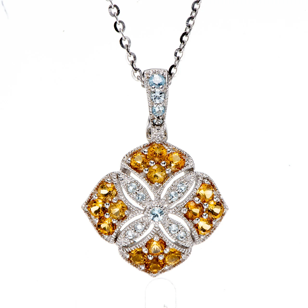 

GESIDE Citrine and Topaz Rhodium Over Sterling Silver Pendant with Chain