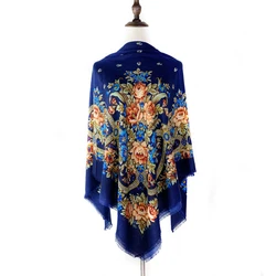 Breathable Thin Russian Square Scarf for Women, Floral Print, Russian Shawl, Bandana, Luxury, Floral, Head Wraps, 130x130cm