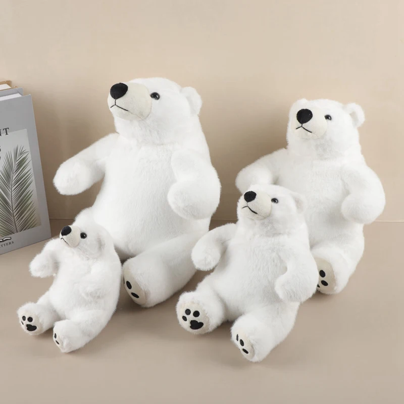Großfüßiger Sitzender Eisbär Plüschtier mit Rotem Schal Flauschiges Gestopftes Eisbär-Kuscheltier Weiches Rundes Wildtier Zoo-Souvenir – Detail 16