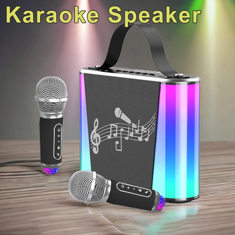 

3D Stereo Karaoke Bluetooth Speaker with Duel Microphone U Disk TF Card AUX Play Wireless Portable Cinema Level Loudspeaker