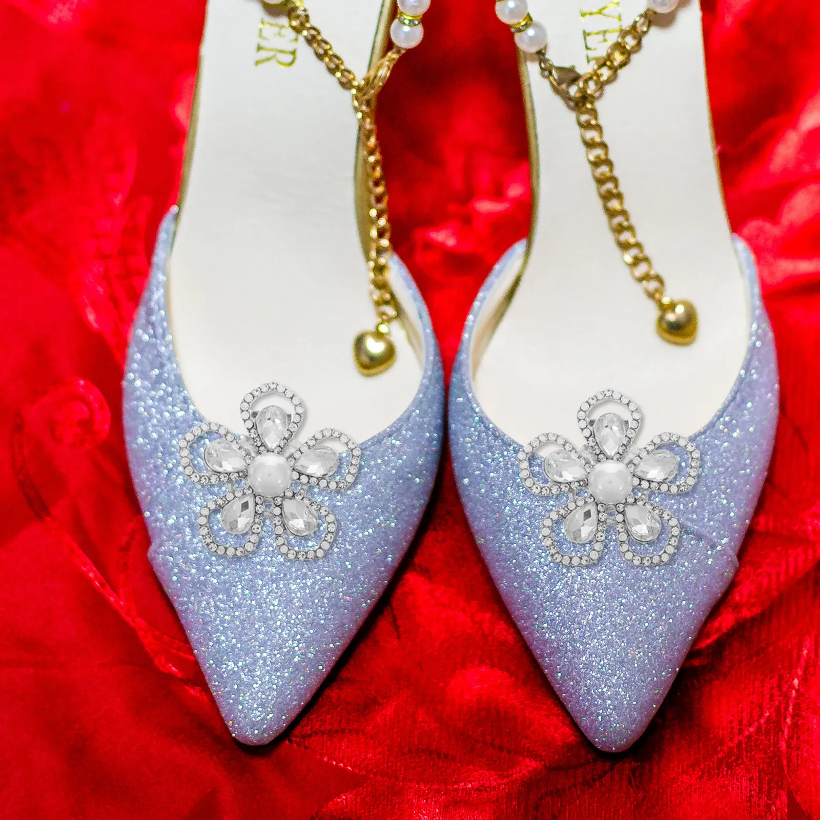 2Pcs Five-Petal Flower Shoe Buckle Detachable Rhinestone Crystal Clips for Work Office Wedding Shoe Decoration Accessories