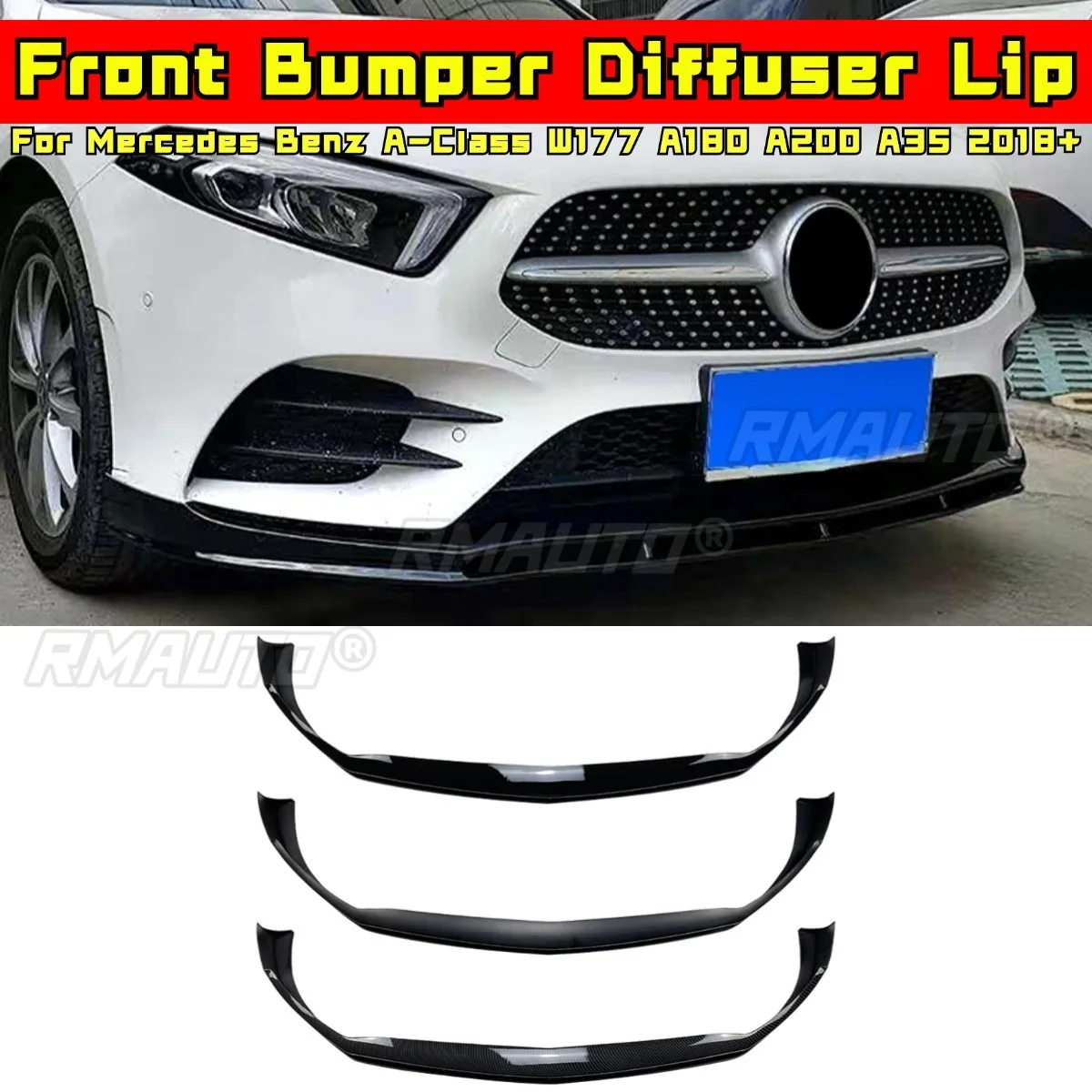 

For Mercedes Benz A-Class W177 A180 A200 A35 2018+ Body Kit Front Bumper Diffuser Front Bumper Lip Splitter Car Accessories