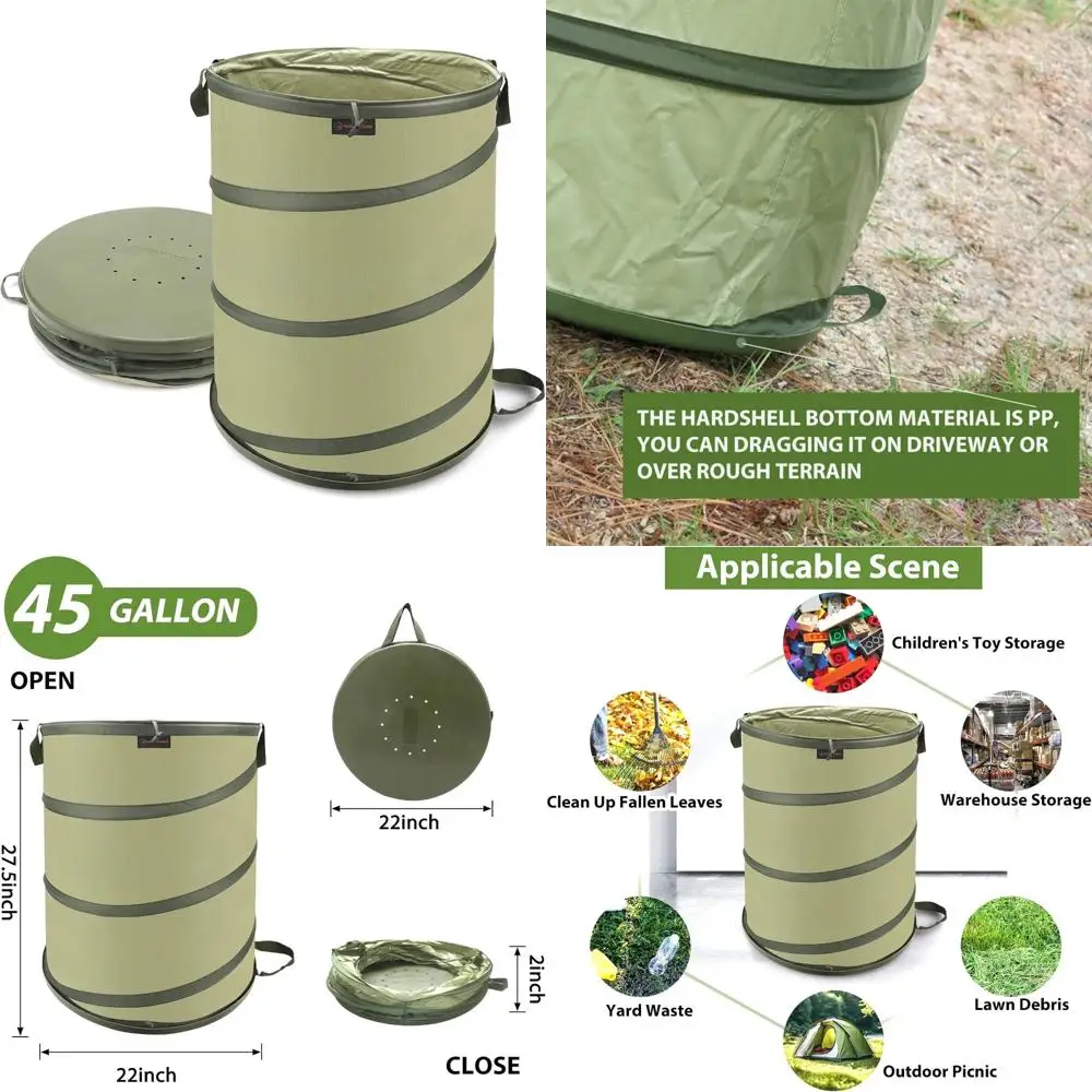 

yudi & garden 45 gallon hard bottom collapsible garden bag｜collapsible trash can｜camping trash can, for collecting weeds or part