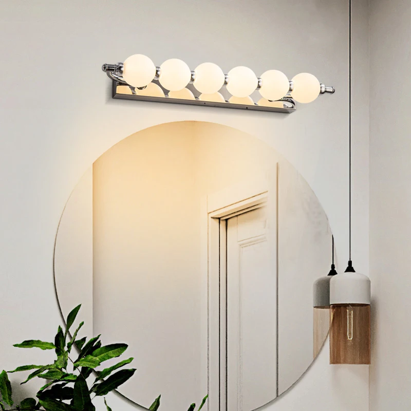Mirror LED Wall Lamps Round Modern Minimalist Creative Pole Straight Front Lights Bedroom Bedside Dressing Table Makeup Lights