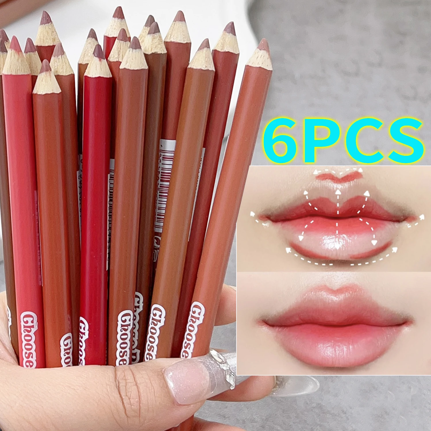 6Pcs/set Matte Brown Lipliner Pencil Waterproof Red Contour Tint Lipstick Long Lasting Non-stick Cup Moisturizing Lips Makeup