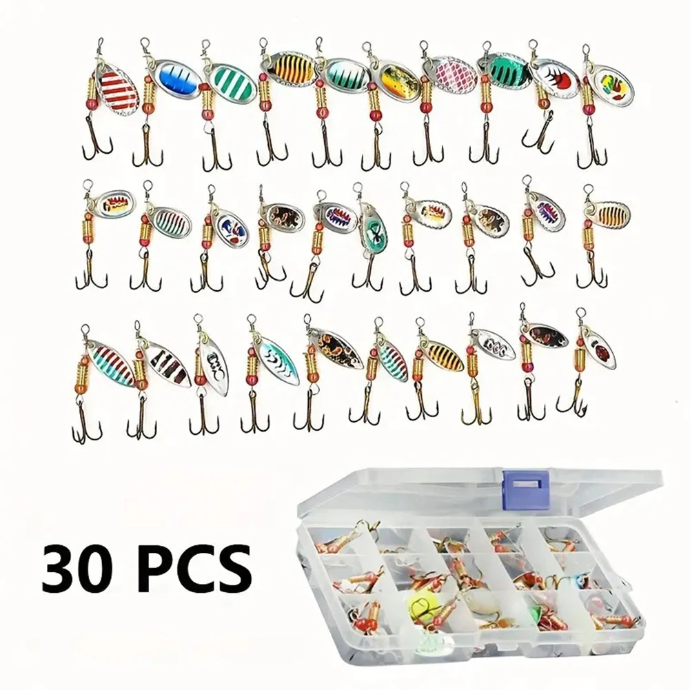 30pcs Metal Spoon Spinner Fishing Lure with Treble Hook Fishing Wobblers Artificial Bait for Freshwater and Saltwater