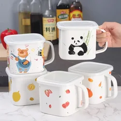 Enamel Enamel Instant Noodle Cup, Square Instant Noodle Bowl with Lid, Rice Box Enamel Soup Bowl Preservation Box