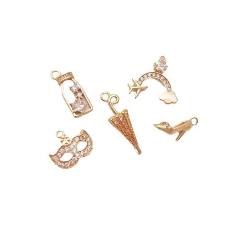 14K Gold Bag Color Retention Girl Props Travel Series Pendant High Heels Milk Tea Mask Pendant DIY Jewelry Pendant