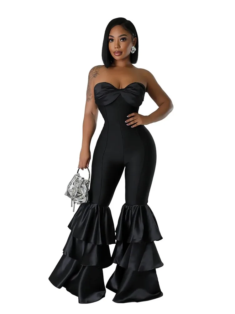 

Elegant Jumpsuit Jumpsuits For Woman Bodysuit Women's Clothing Temperament Banquet Slim Piglet Breast Ruffles Pleated Sleeveless