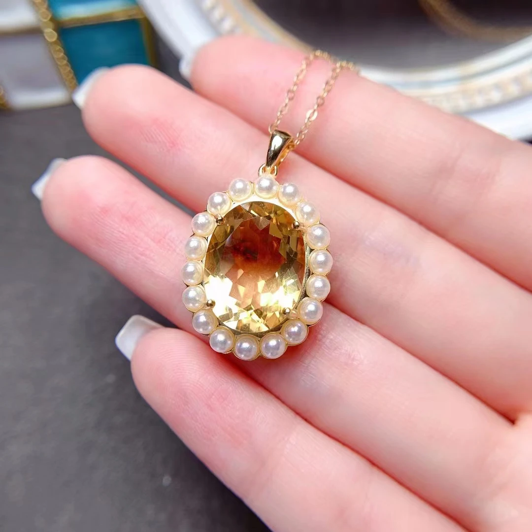 

Classic Silver Yellow Crystal Necklace Pendant 10ct 12mm*16mm Natural Citrine Pendant 925 Silver Citrine Jewelry Gift for Woman