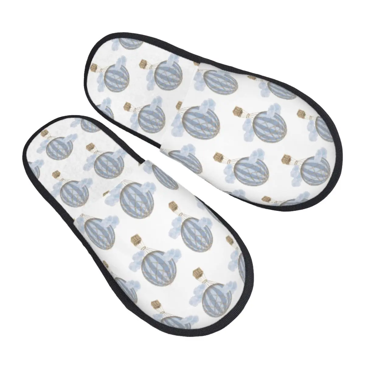 Custom Blue Vintage Hot Air Balloon Slippers Memory Foam Warm Soft Women House Slipper Indoor Comfy Shoes