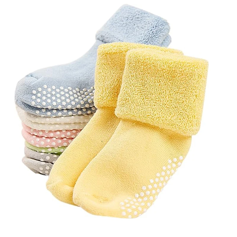 6 Paar einfarbige, flauschige, dicke Babysocken, selbstklebende, rutschfeste Laufsocken für Kleinkinder, Trampolinsocken für Kinder – Detail 6