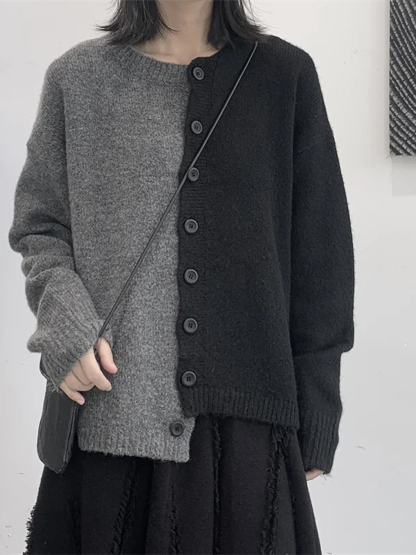 

Street Sle Color Blo Knitted Sweater Women's Autumn Winter Open Cardigan Coat Asymmetrical Design High Ne Long Sve