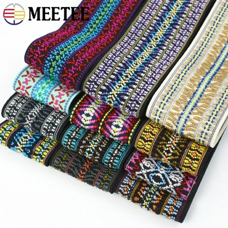 1/2/3Meter Meetee 50/60mm Ethnic Jacquard Elastic Band Belt Hairband Stretch Ribbon Skirt Girdle Bag Strap Spring Webbing Sewing