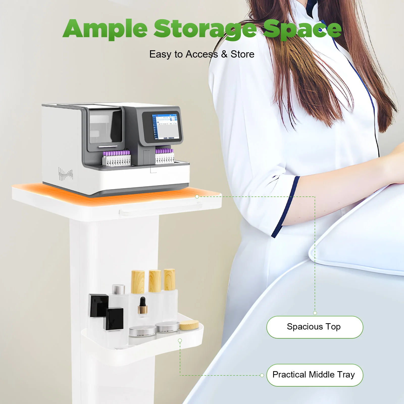 Beauty Instrument Trolley on Wheels with Brakes, 132lbs Load Rolling Utility Trolley for Salon Spa Clinic Hospital