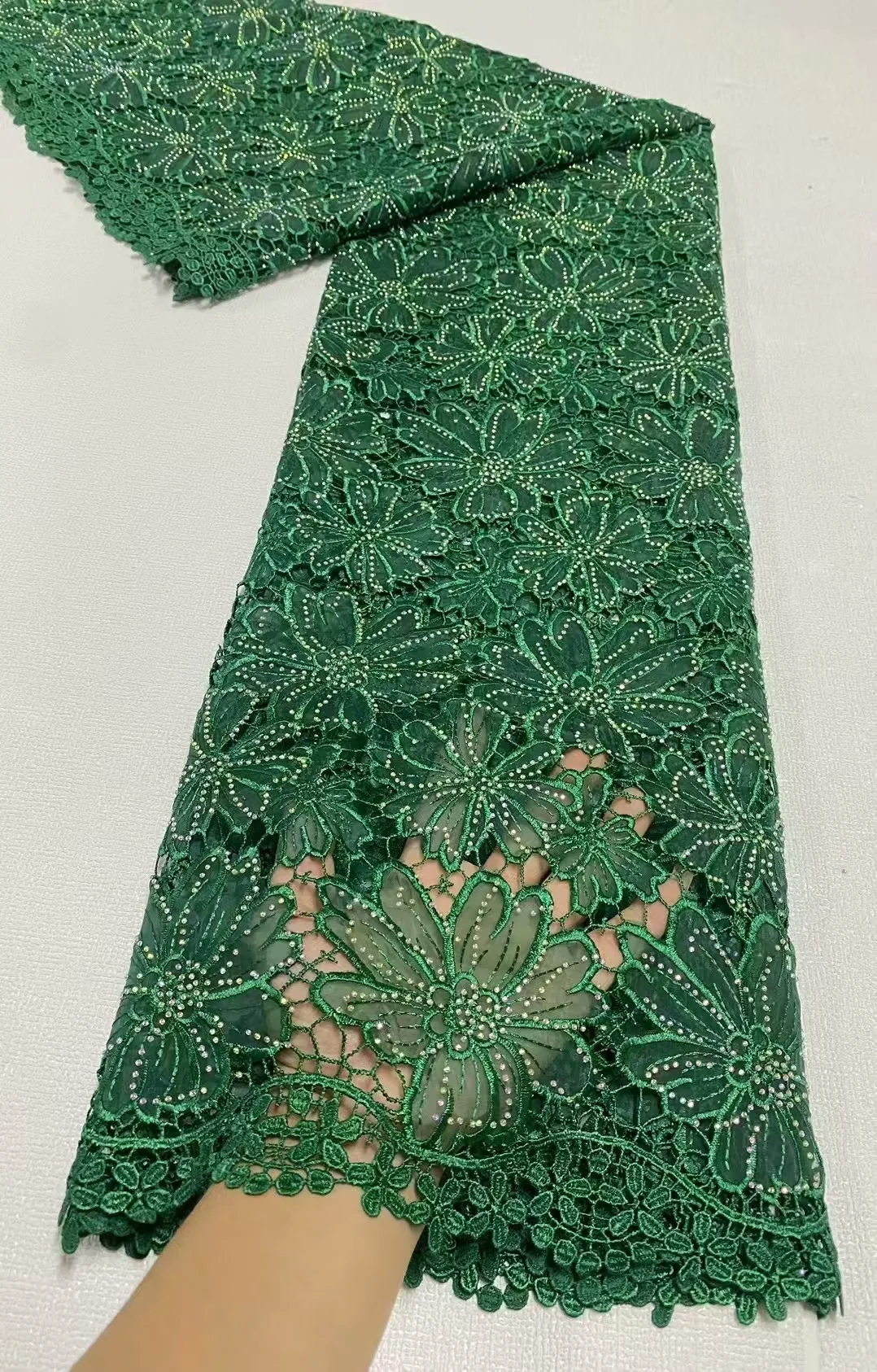 

Green African Guipure Cord Lace Fabric 2024 High Quality Water Soluble French Lace Fabric For Woman Birthday Party Dresses