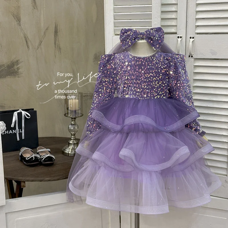 

Girls' Dress2025Autumn New Fashionable Baby Girl High-end Purple Performance Dress Children's Princess Dress