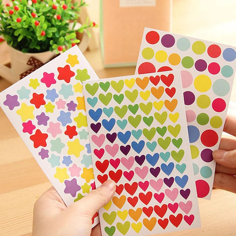 10Sheets DIY Decorative Stickers Journal Sticker Star Heart Dot Self-Ahesive Handmade Material Planner Diary Decoration Gift ZYF