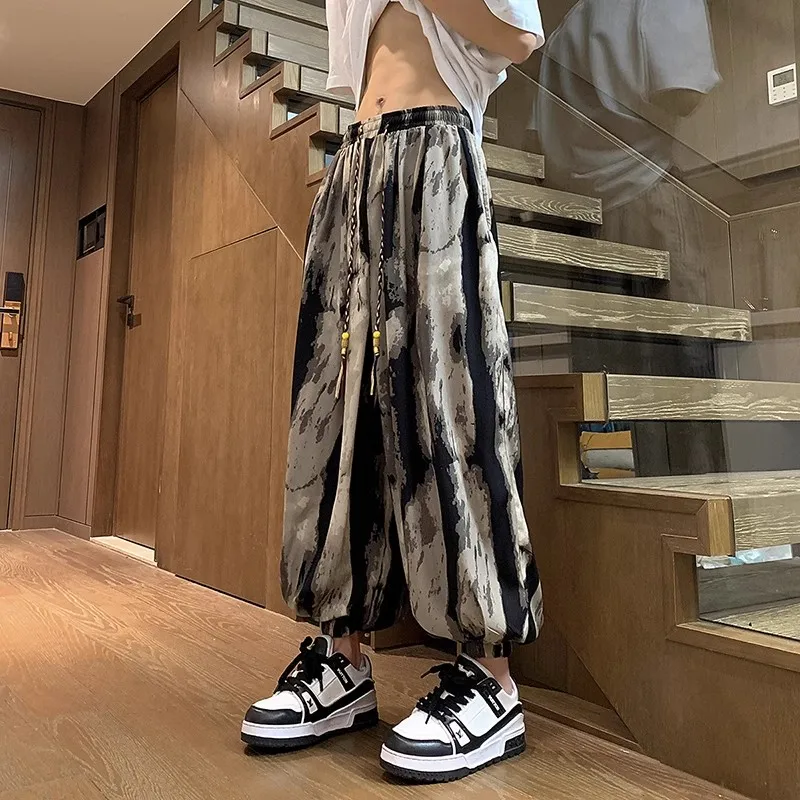 Ice Silk Men's Summer Loose Dyeing And Printing Lantern Pants Harlan Carrot Pants Large Size Casual Trousers Ethnic Style