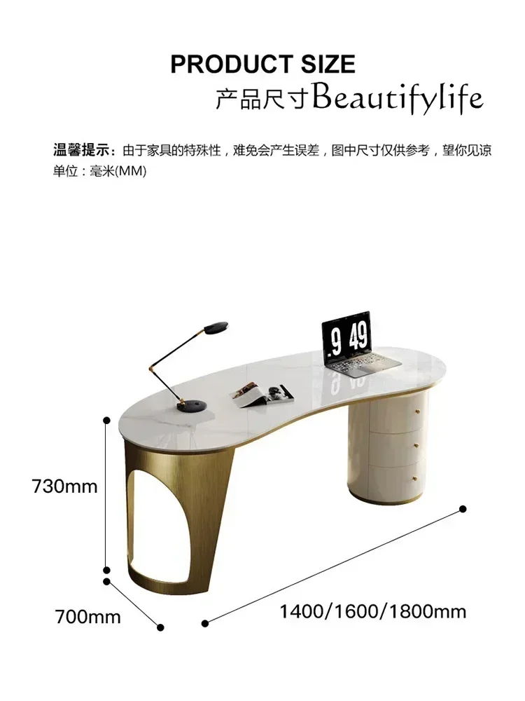 Q Stone Plate Light Luxury Study Desk Office Computer Writing Desk Bookcase Integrated Home