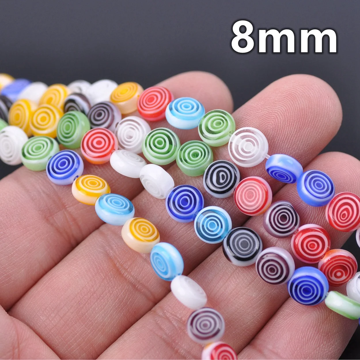 Random Mixed Circles Patterns Flat Round Shape 10mm Millefiori Lampwork Glass Loose Beads For Jewelry Making DIY