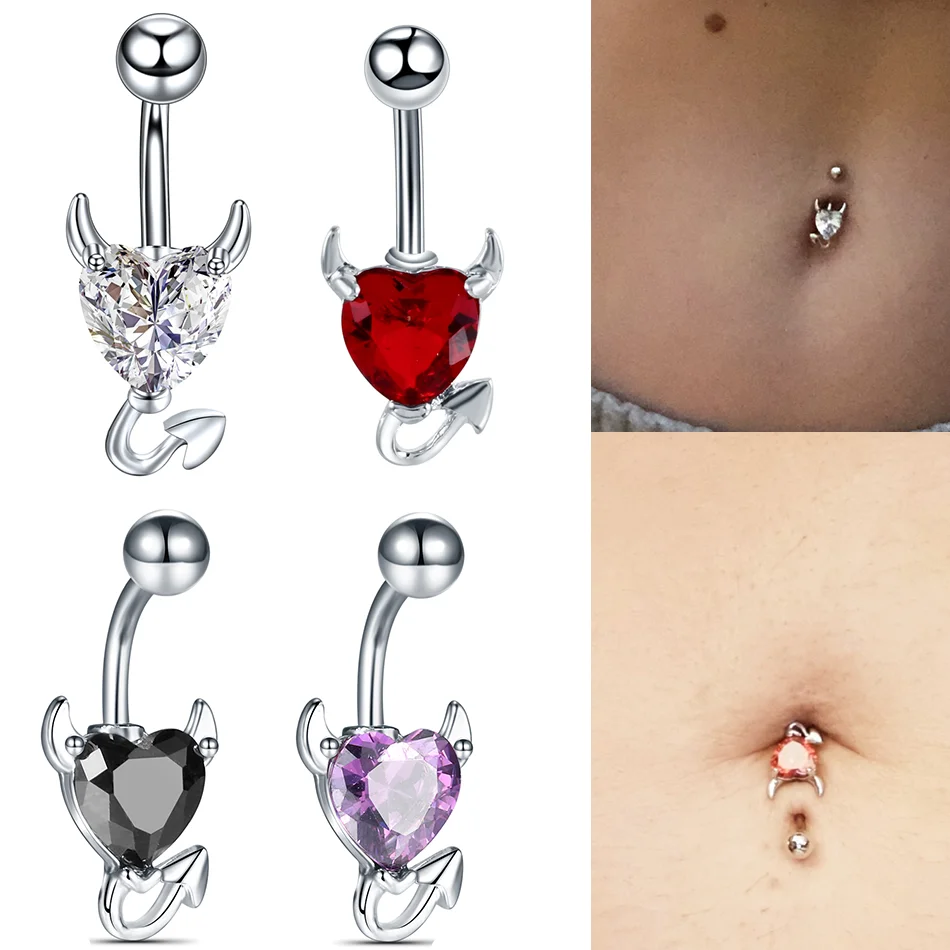 1pc Belly Button Rings Devil Shape Black Red CZ Belly Piercing Stainless Steel Navel Piercings Body Jewelry Women