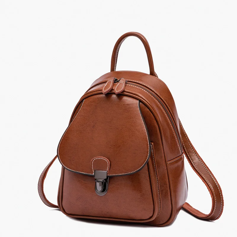 Women Genuine Leather Backpack Knapsack Girls Small School Fashion Design Female Travel Bag Real Cowhide Daypack Rucksack