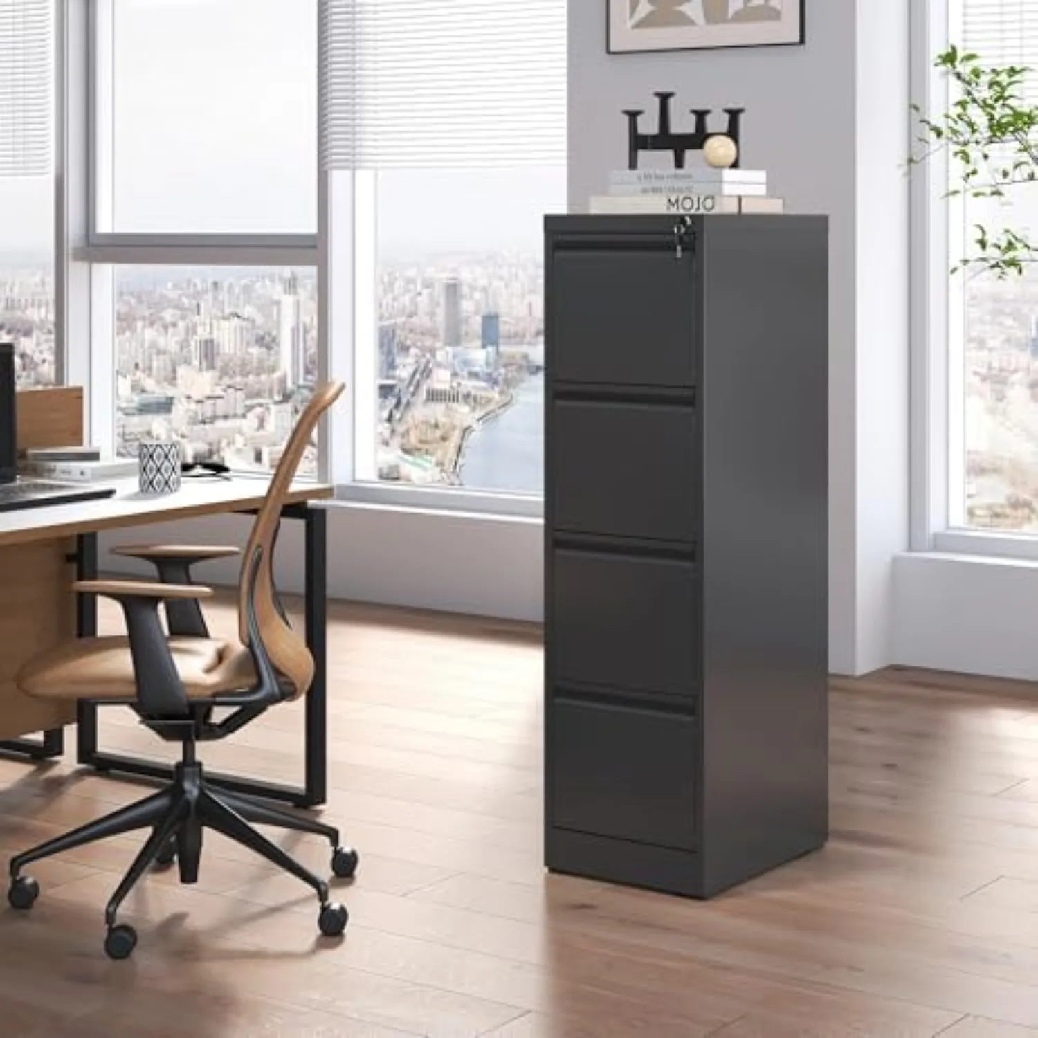 4 Drawer File Cabinet with Lock,Metal File Cabinet for Home Office | Black Vertical Filing Cabinets Heavy Duty Office