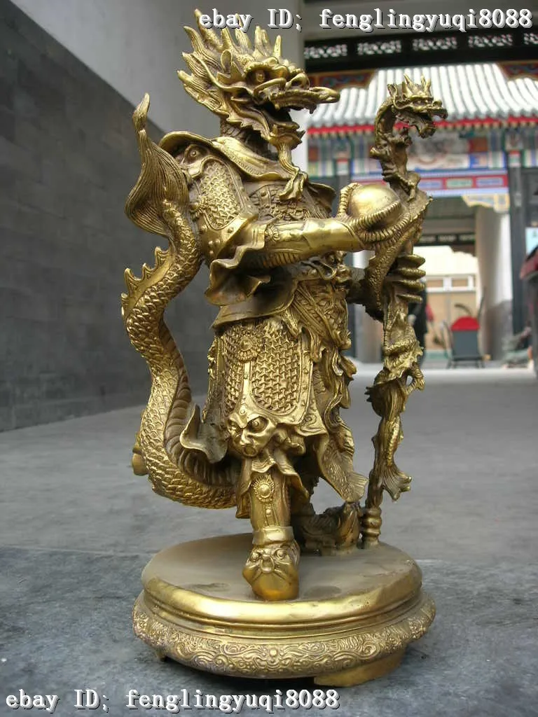 

wholesale Retro brass factory outlets Large rare 17"Chinese myth oddity Pure brass sea dragon King buddha statue