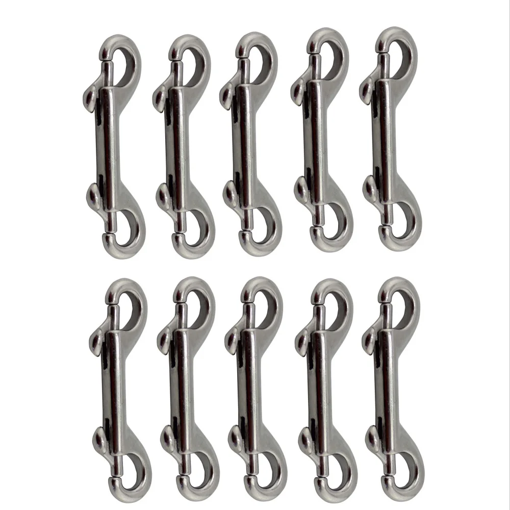 10 Pieces Stainless Steel 316 Marine Double Ended Snap Hook 90mm 100mm 115mm Heavy Duty For Diving Double Snap Hook