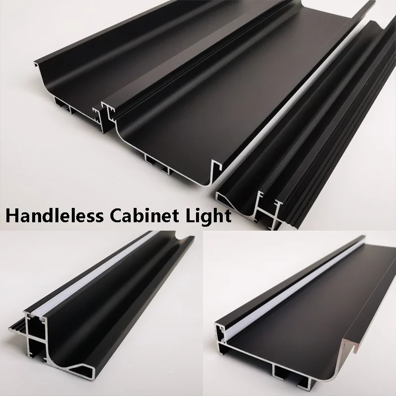 Minimalism Handleless Black Cabinet Light Kitchen Closet Bookcase Wardrobe Embedded Hidden Cabinet Aluminum Hard Strip Light