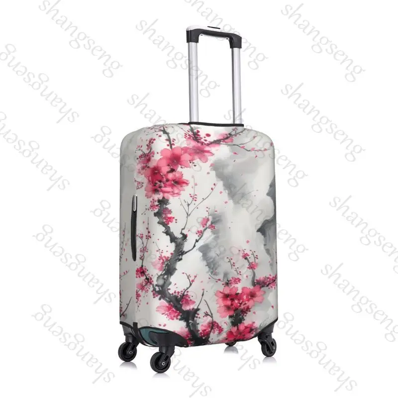 Ink painting cherry blossoms Thick Elastic Luggage Protective Cover Zipper Suit For Bag Suitcase Covers Trolley Cover Travel