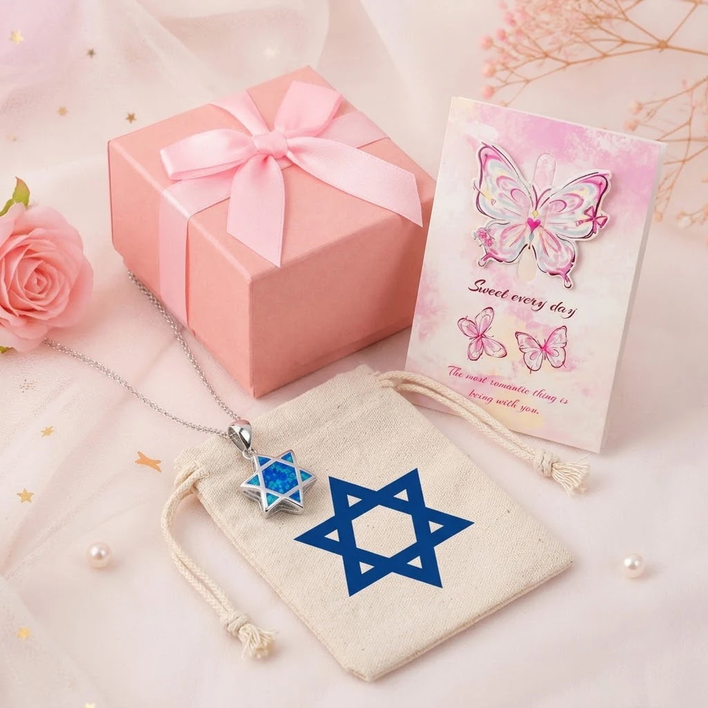 Star of David Opal Pendant Necklace Reversible Jewish Hexagram Protection Amulet Charm Silver Chain Jewelry Gift for Women