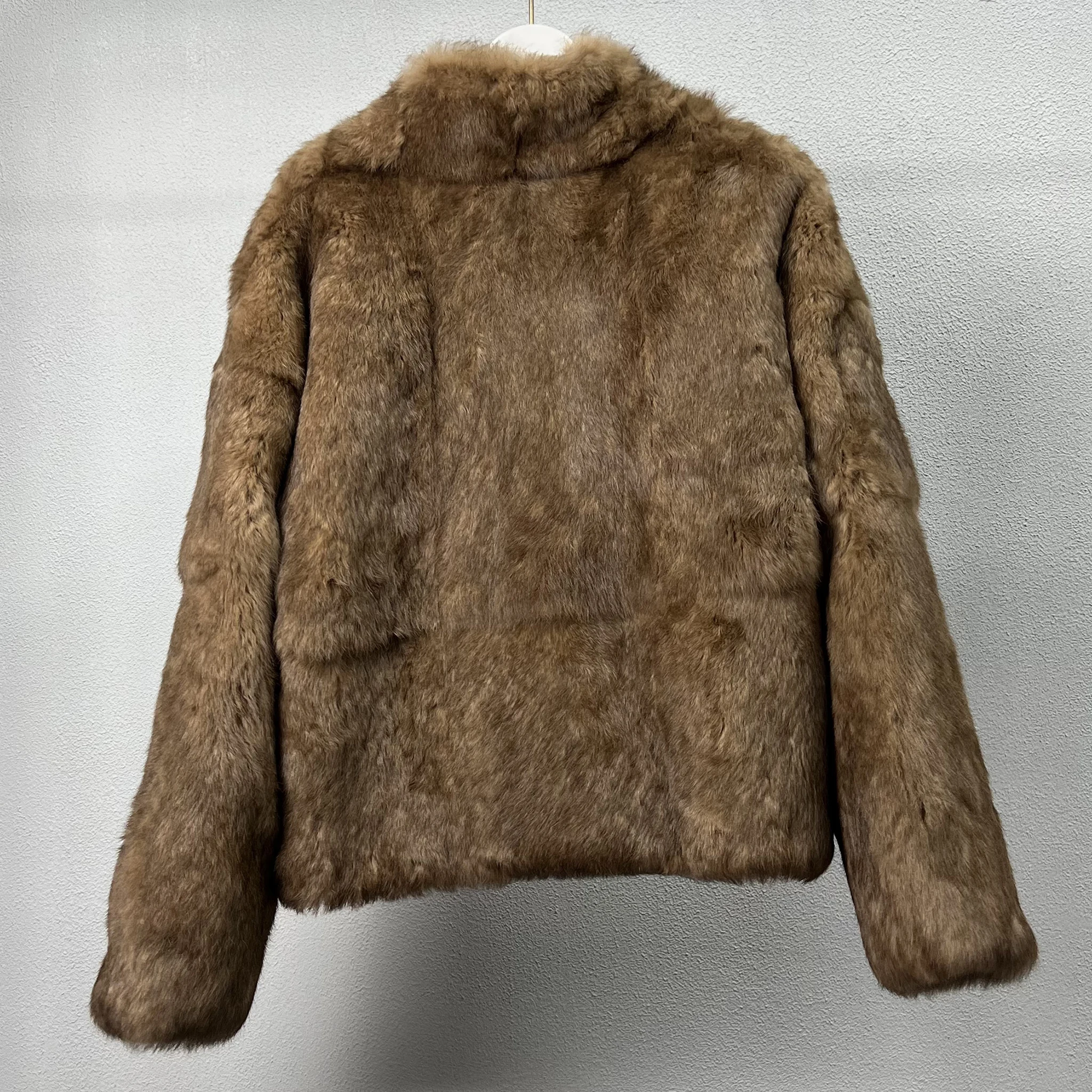 Women's Genuine Rabbit Fur Coat Stand Collar Luxury Winter Fur Outerwear