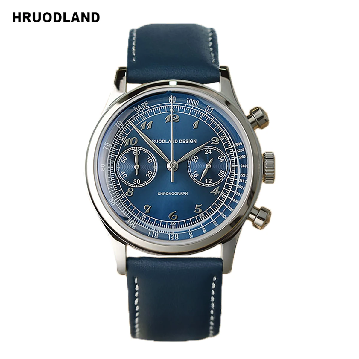 Hruodland Fashion Quartz Chronograph Mens Watches VK64 Sapphire Bubble Glass Leather 316L Stainless Steel Wrist watch for Men