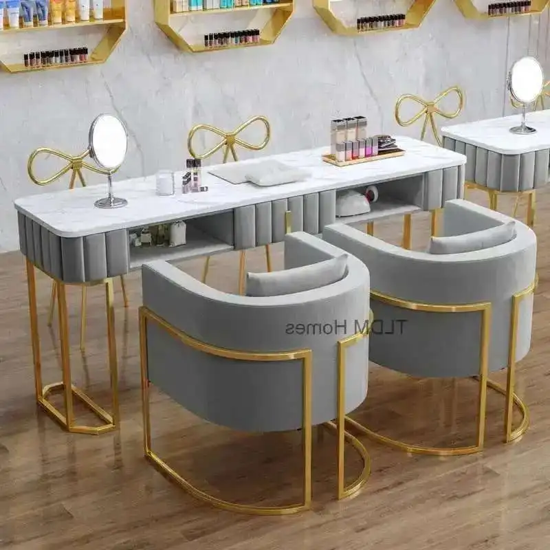

Marble Nordic Manicure Table Chair Set Salon Furniture Professional Manicure Table Modern Single Double Light Luxury Nail Table