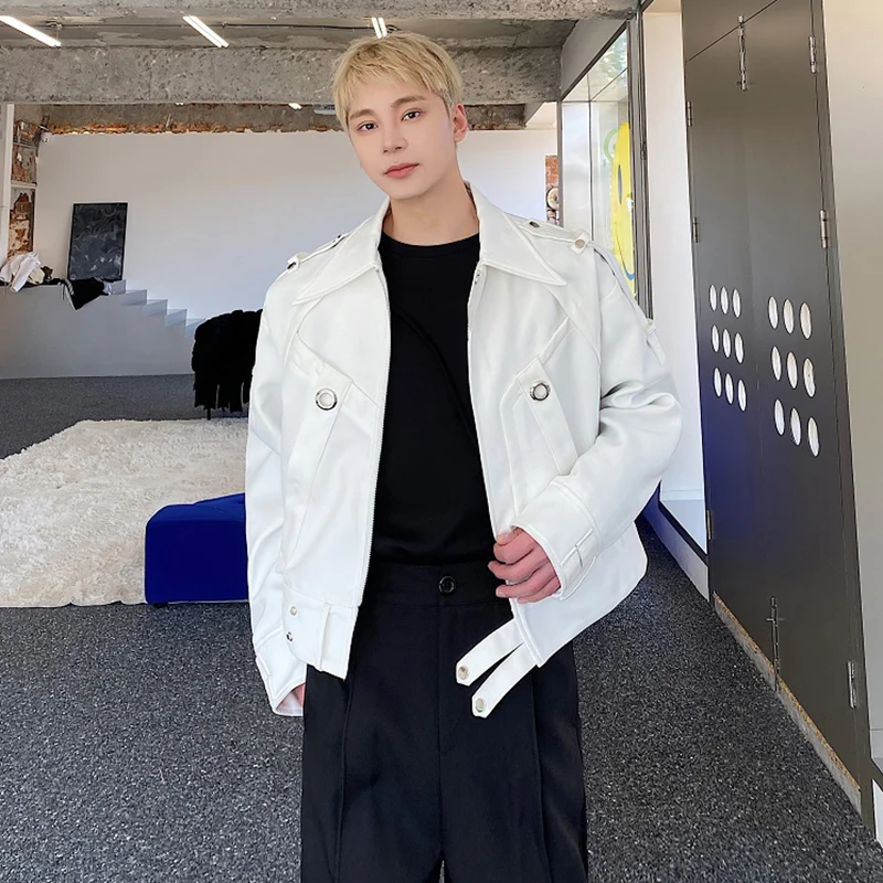 LUZHEN 2026 Spring New Patchwork Design Solid Color Short Jacket Men's Stylish Elegant Handsome Lapel Belt Decorate Coat JY6263