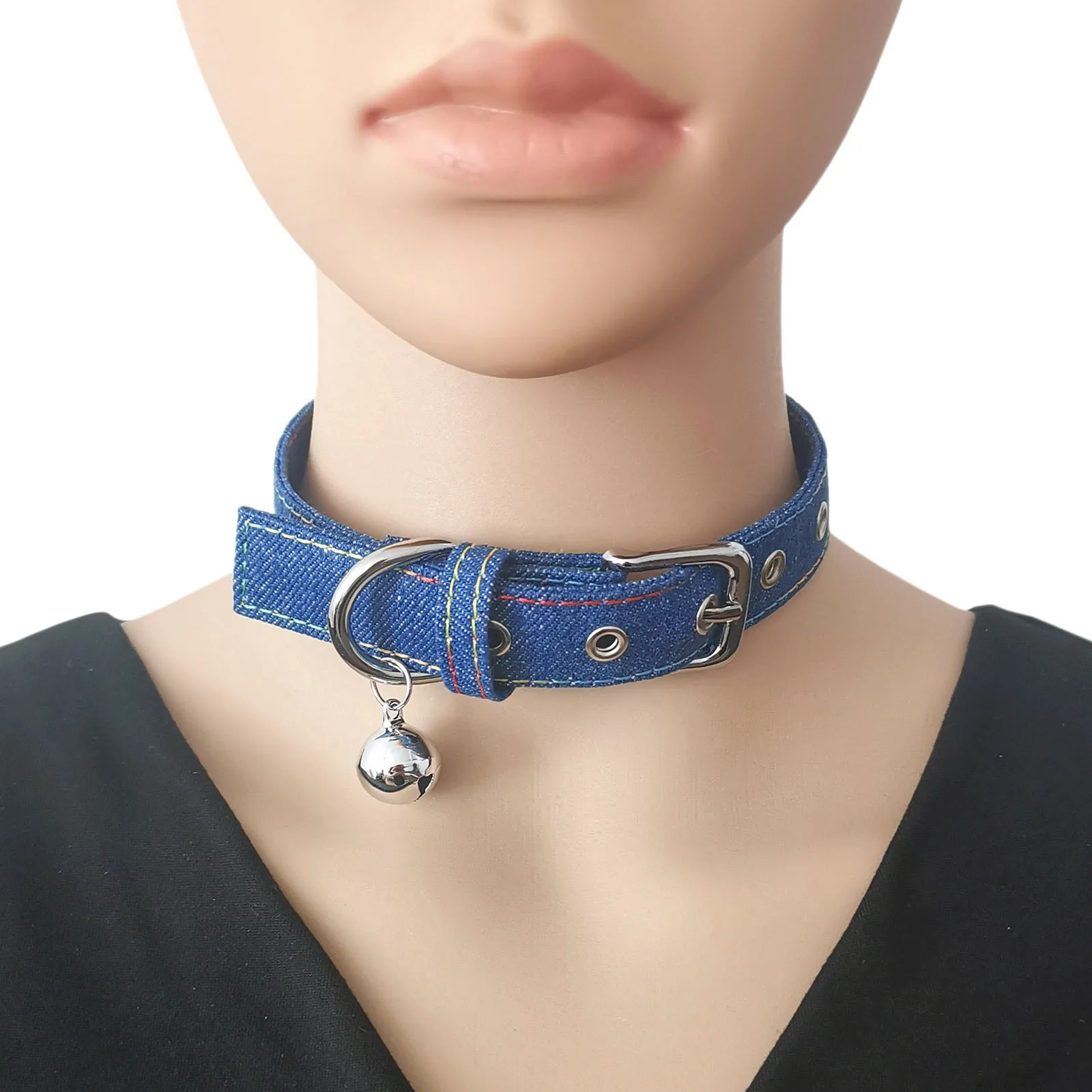 Individuality Harajuku Simple Punk Gothic Adjustable Neck collar Garland Choker With bell Denim Pendant Collarbone chain