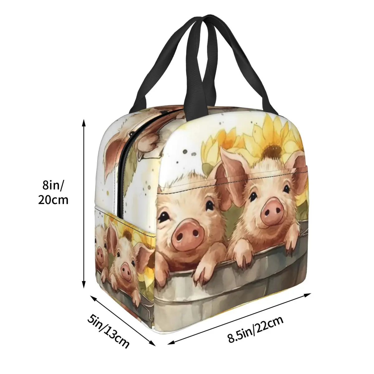 Funny Pig Surround By Sunflower Insulated Lunch Bag for Women Kids Portable Food Boxes Thermal Lunch Box Tote
