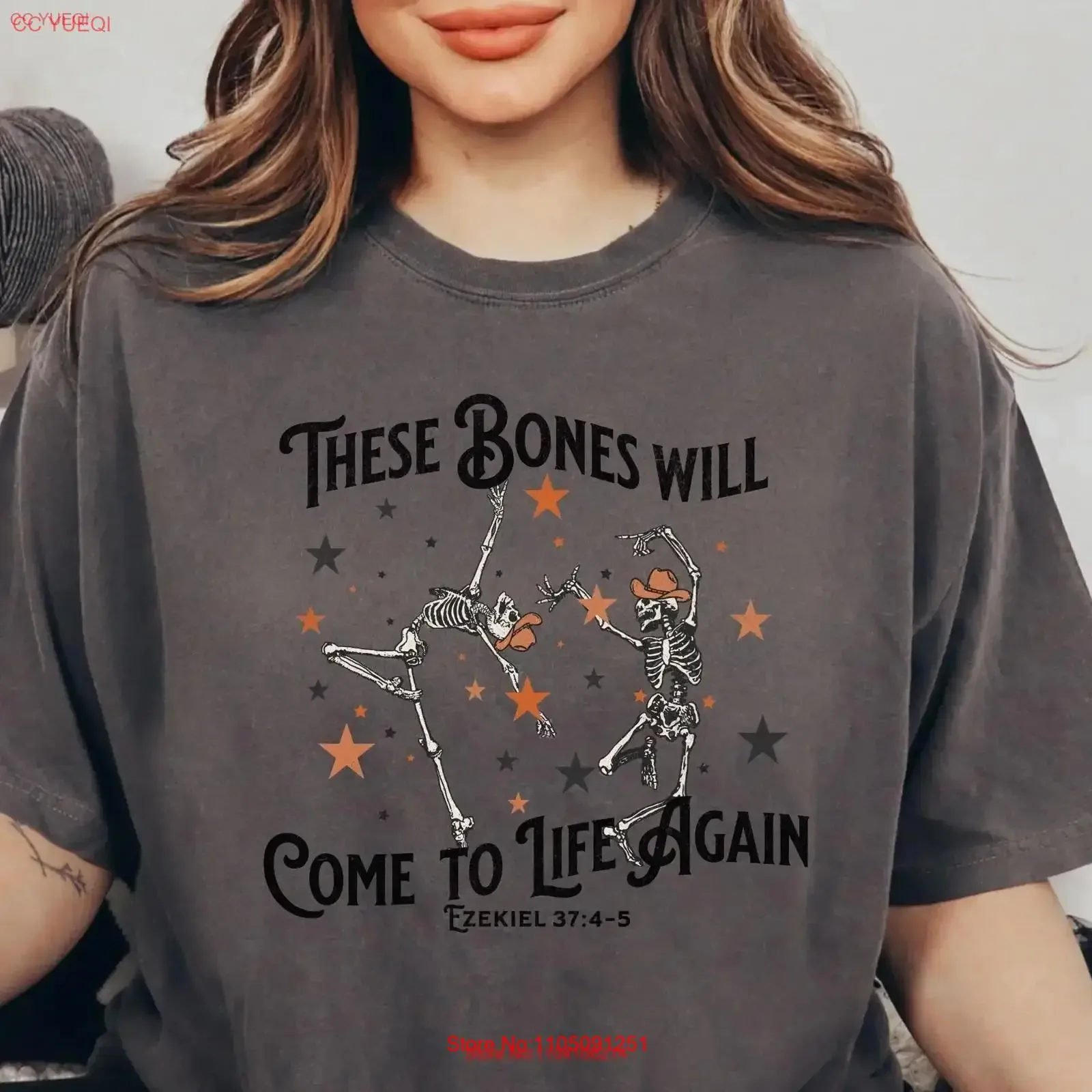 الخريف يسوع تي شيرت المسيحية الرقص الهيكل العظمي هالوين الكتاب المقدس الآية الإيمان خمر غسلها الرسم مصمم الأزياء الملابس